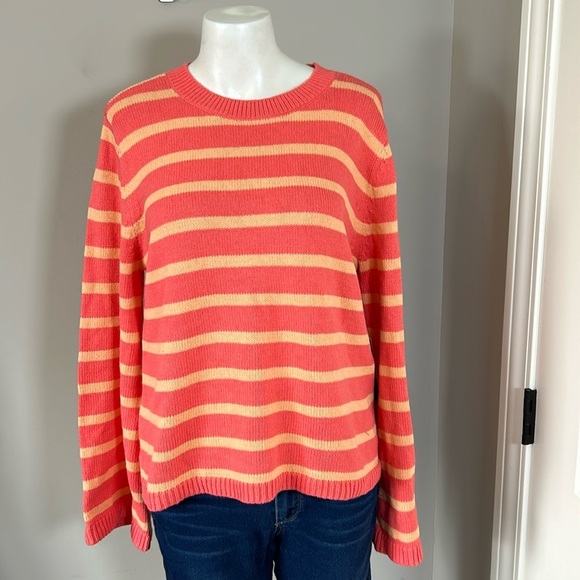 Halogen x Atlantic Pacific Cathy Stripe Sweater Coral Crewneck Tropical Sz M NEW - Picture 2 of 9
